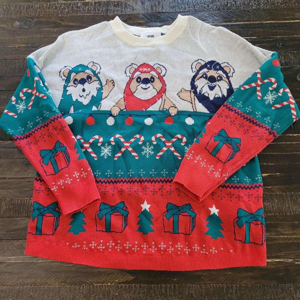 Star Wars Ewok Christmas Sweater Spirit Jersey Kids Large Holiday Santa
